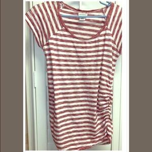 Crimson and white striped maternity top. EUC